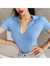 Crop Top Damenhemden Sommer Kurzarm T-Shirt Damen Vintage Kleidung Geripptes Solid Slim Stricktop Cropped Tees